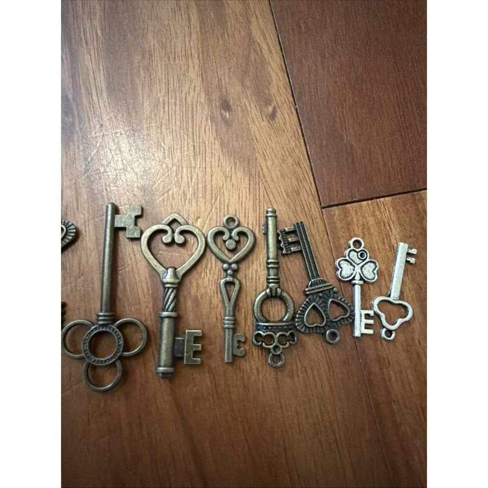 Mixed Metal Mini Key Charms Bracelet Charms Miniatures Lot Of 8